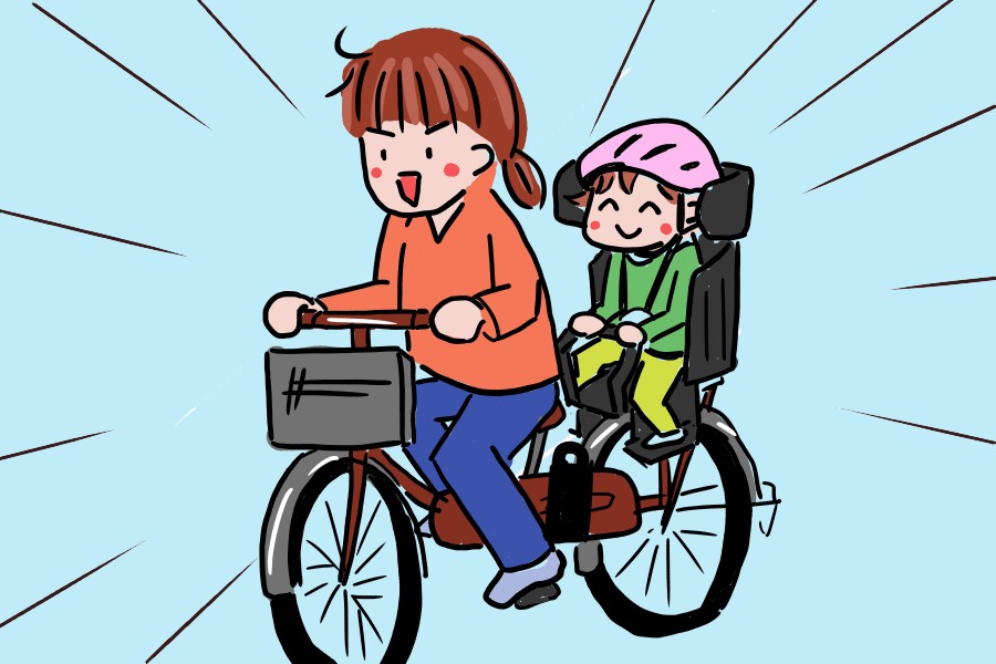 幼稚園への送迎は電動自転車