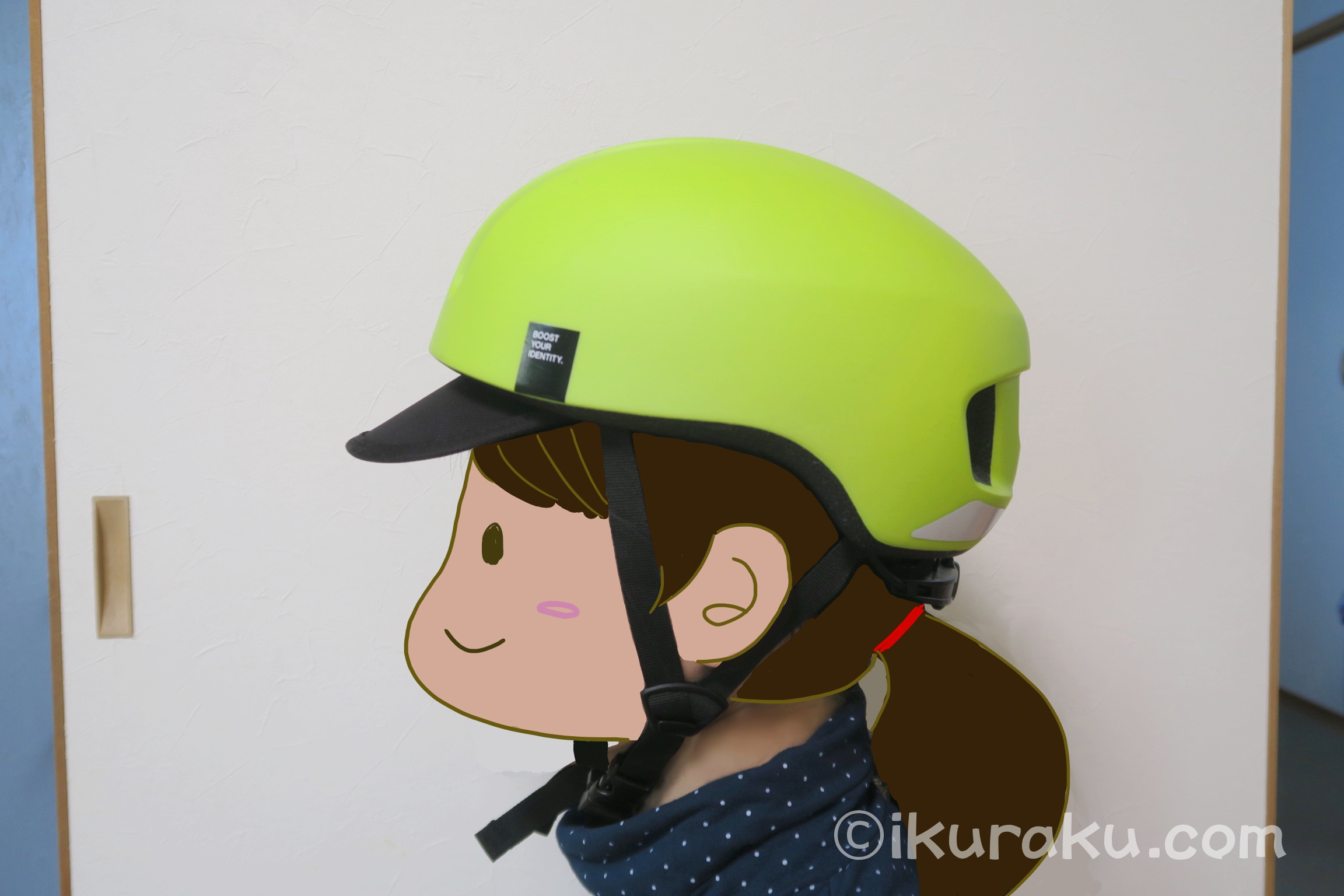 OGKカブトキャンバスアーバンフラッシュイエローのヘルメットを被っている様子（横から）ユニセックスデザイン